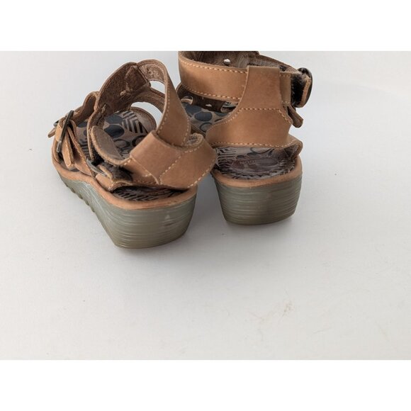 Fly London Sandals Sz 37 7 Wedged Brown Leather Adjustable Comfort Boho Resort - Picture 6 of 8